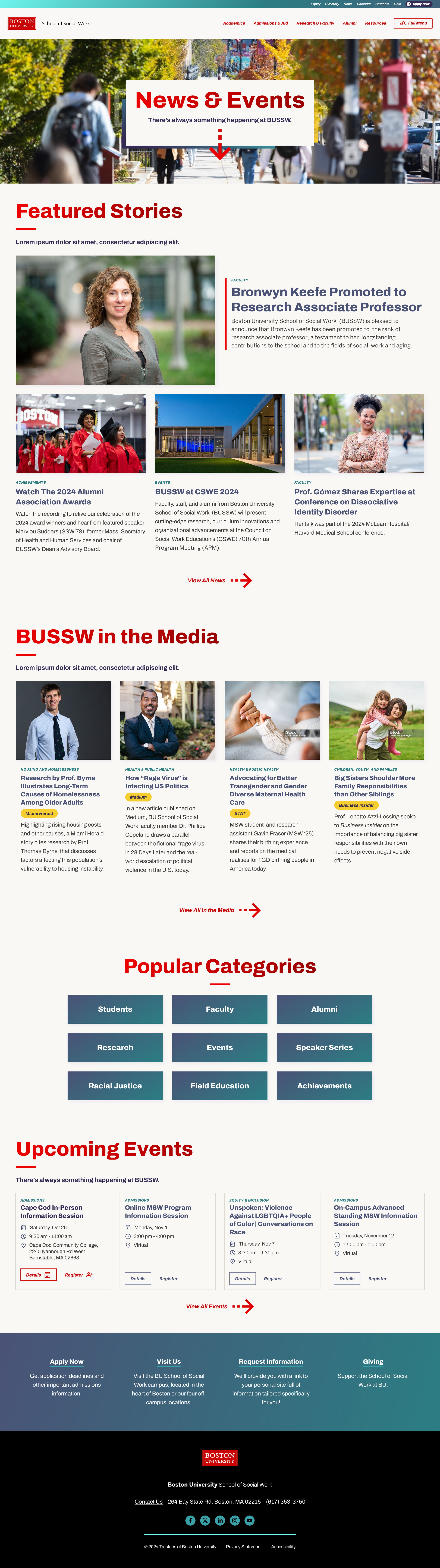 News page design of school of social work website