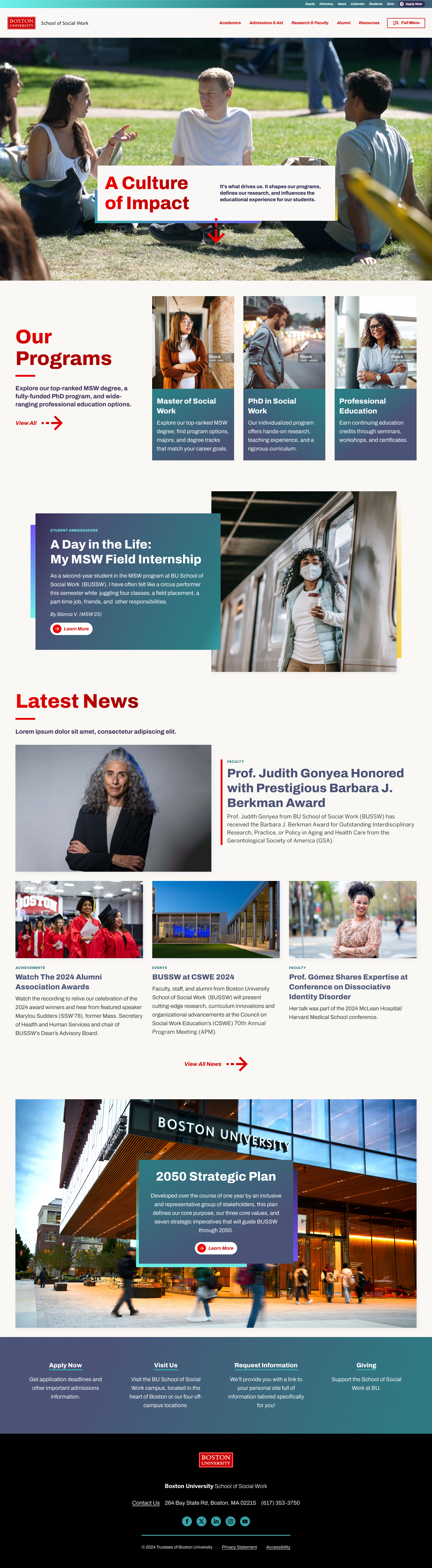 Home page design of school of social work website
