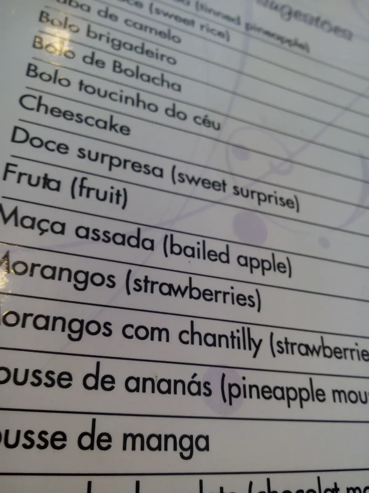 Bilingual restaurant menu with translation errors and omissions