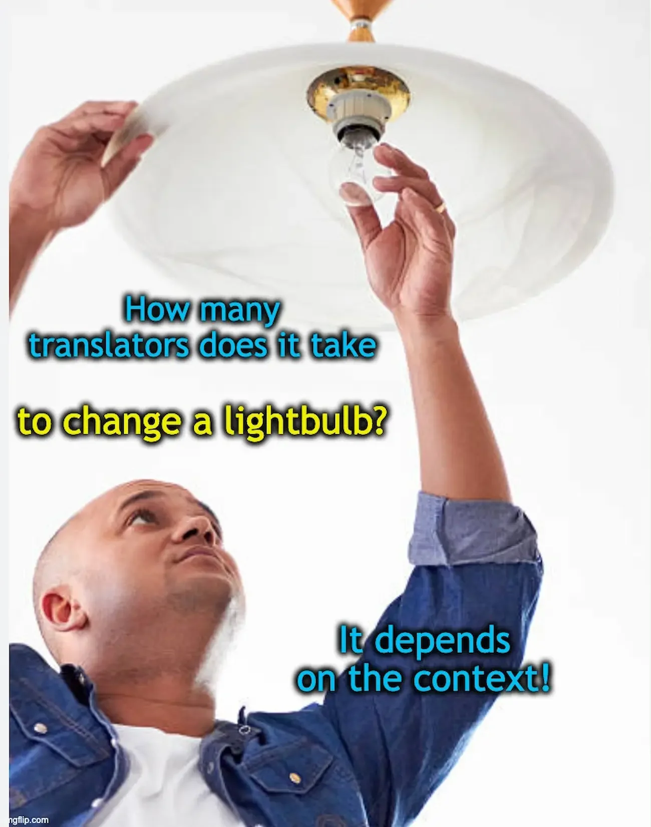 Man trying to change a ceiling light bulb