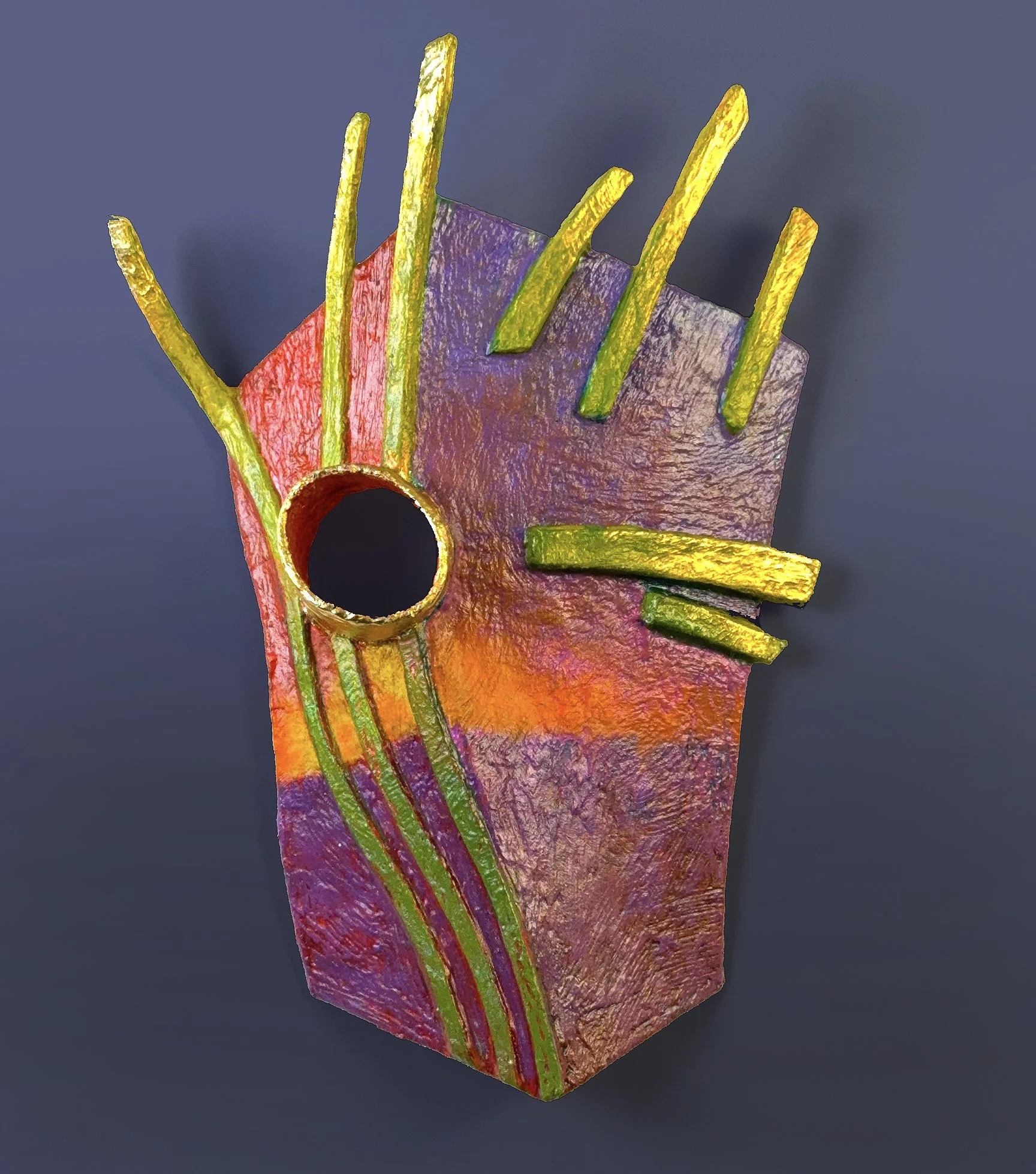 Spy symbolizes a desguised observer using glazes over gold leaf to create depth