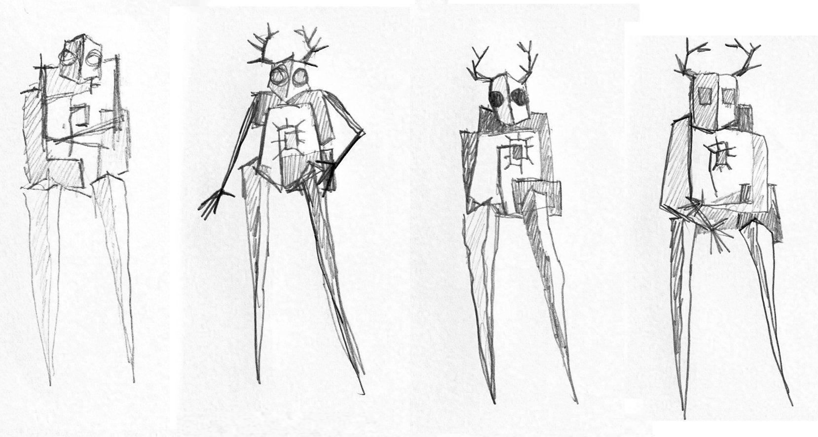 Sketches: "Four graphite pencil sketches showing the development of the geometric figure that became the sculpture Blue"