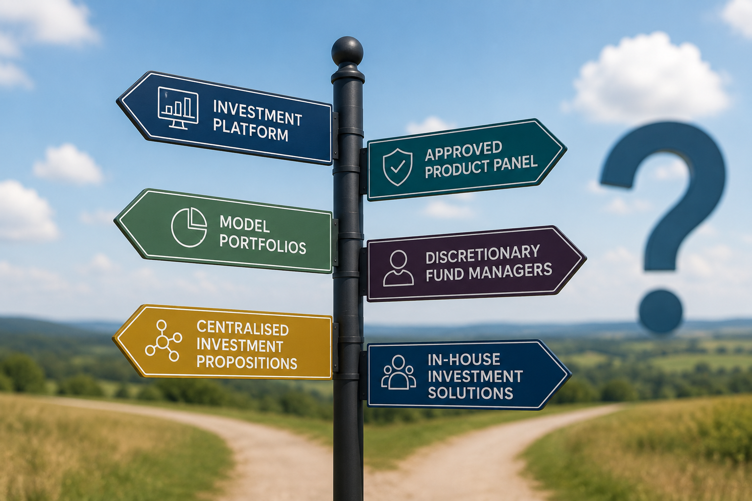 image Signpost showing different adviser proposition options including investment platforms, product panels, model portfolios, DFMs and in-house investment solutions.