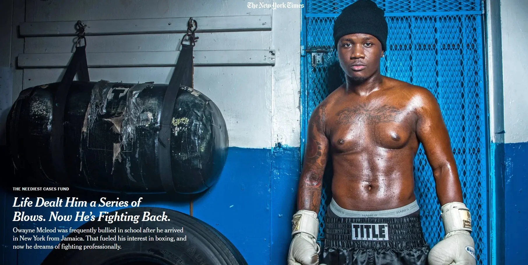 Owayne Mcleod at the El Maestro boxing gym in the Bronx.Credit...Brittainy Newman/The New York Times