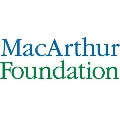 MacArthur Foundation logo with the organization's name in blue and green text.