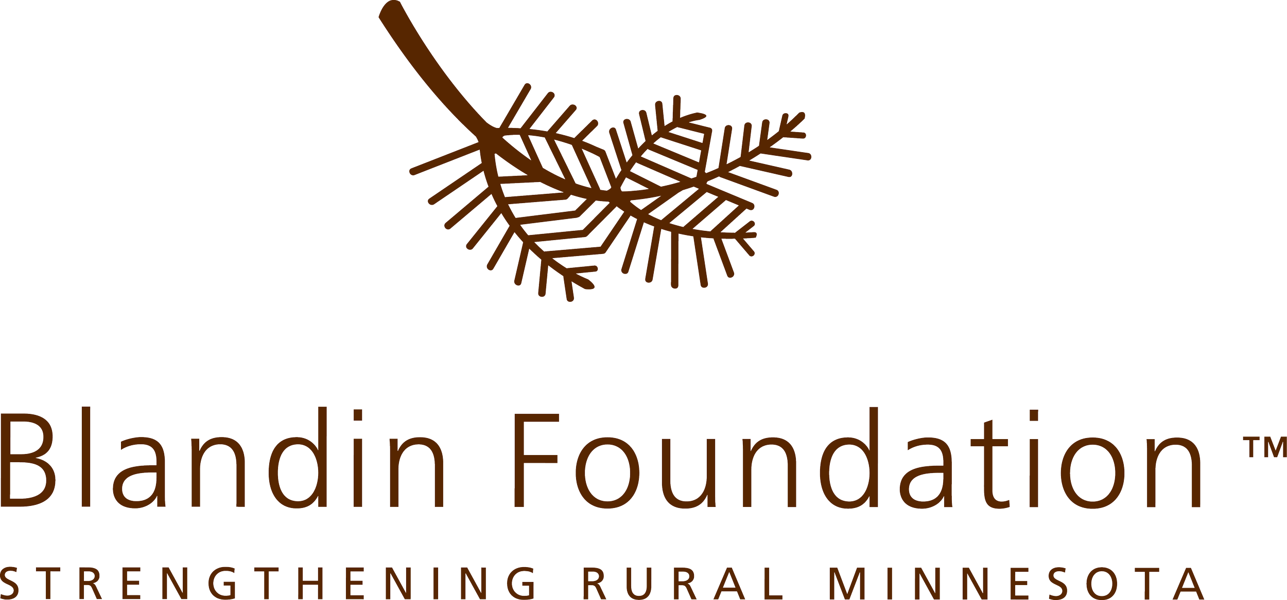 Logo of the Blanding Foundation featuring a stylized brown pine tree, with the text "Blanding Foundation" below and the tagline "Strengthening Rural Minnesota" underneath.
