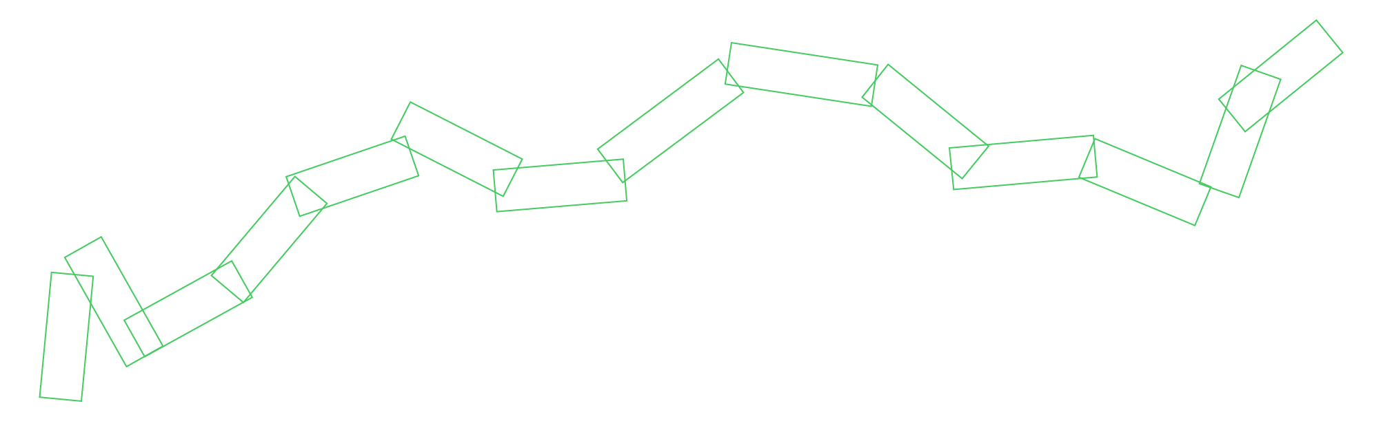 Line drawing of a clinker bridge with rectangular sections and connections.
