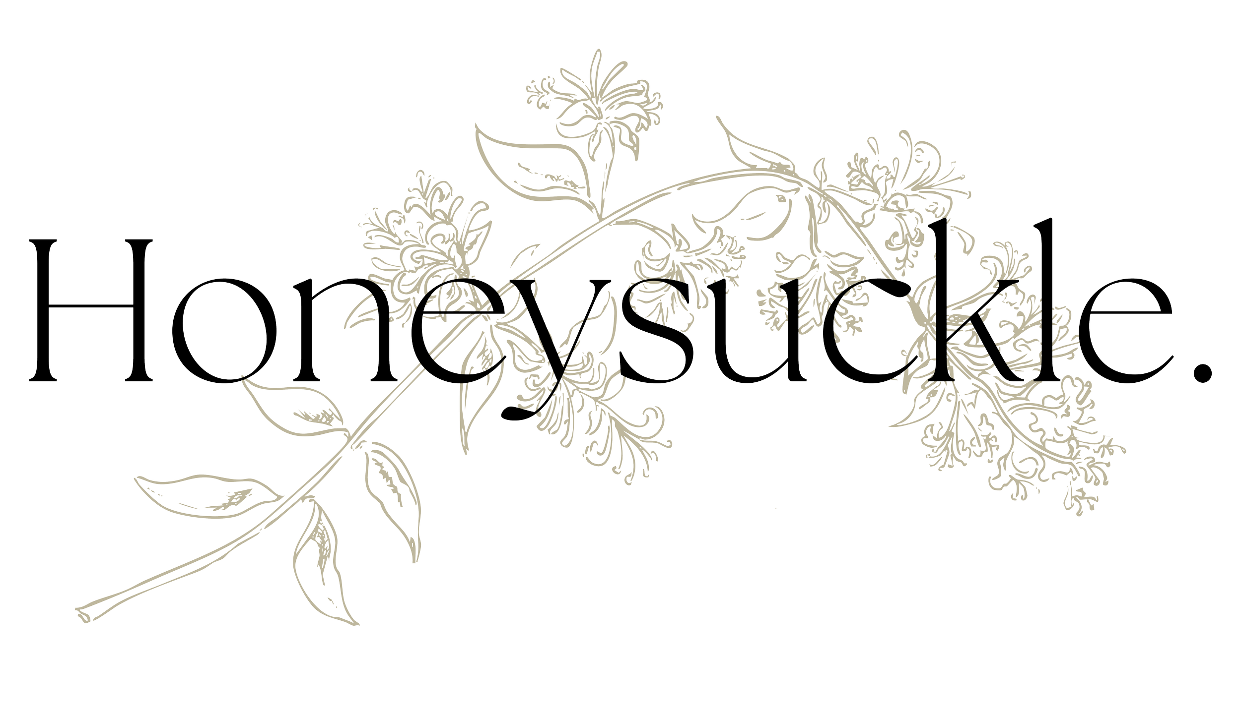 Stylized line drawing of a flowering plant with the words 'HoneySuckle' written across it.