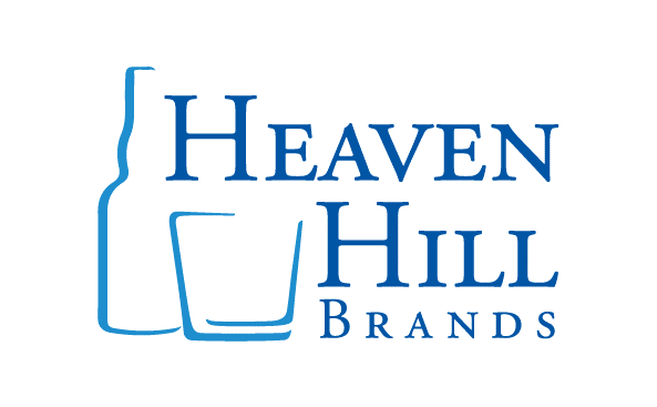 Logo for Heaven Hill Brands featuring a blue wine bottle and glass outline.