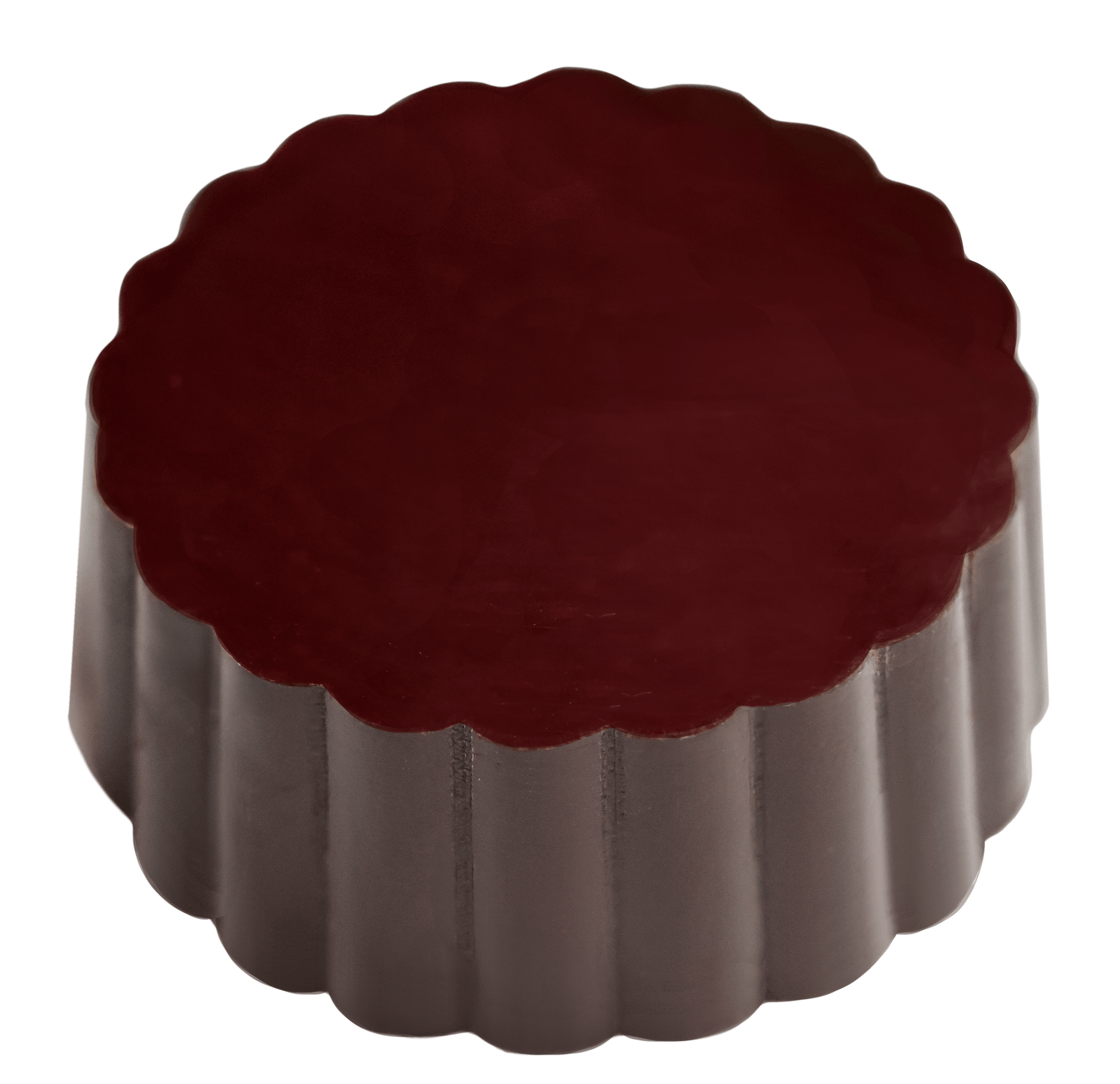 A close-up of a red popsicle with a textured surface on a stick.
