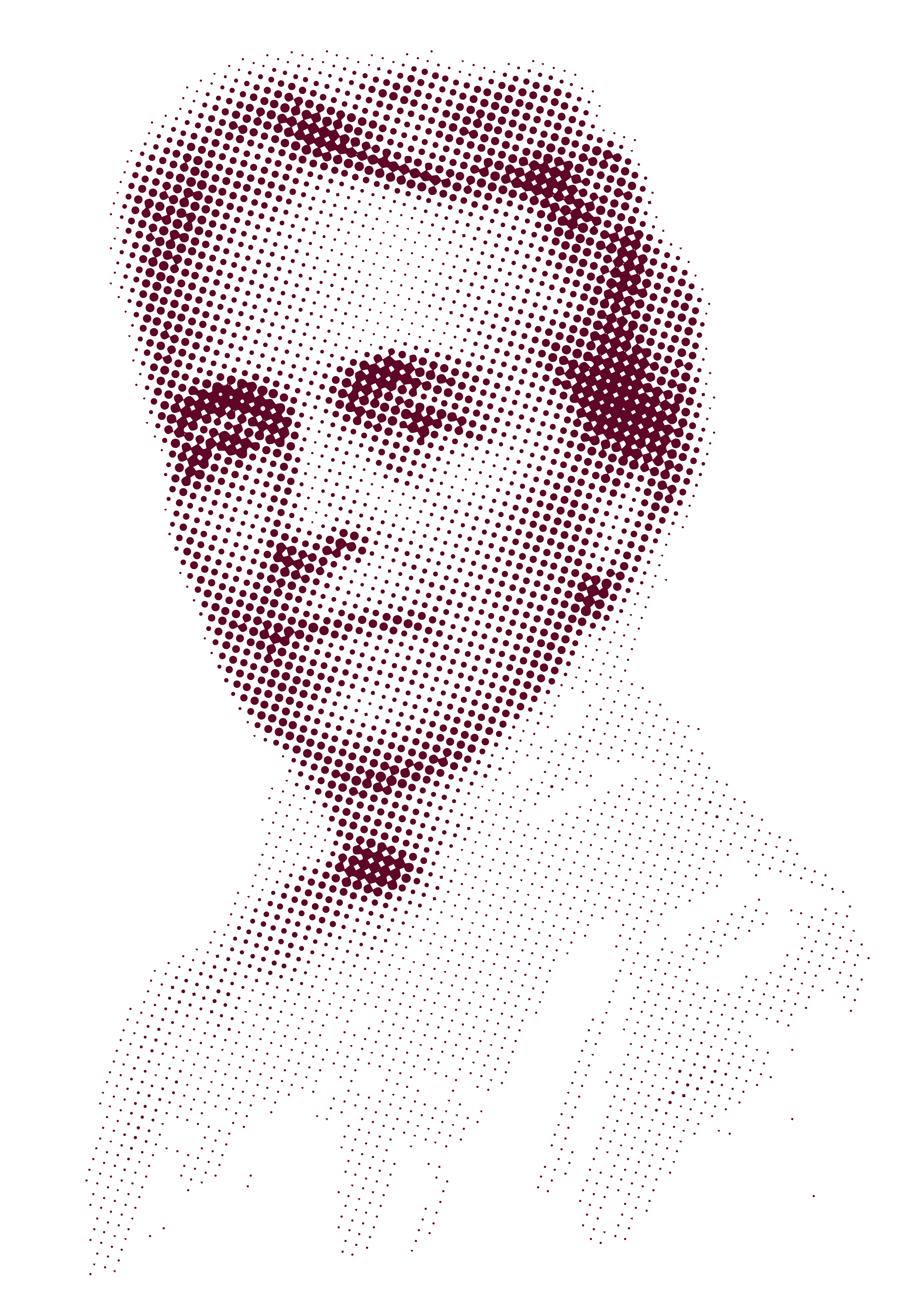 Halftone portrait of an older Catharine Waugh McCulloch, a suffragist, activist, and legal trailblazer, in maroon.