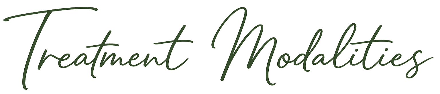 Graphic with the text 'Treatment Modalities' written in green cursive font.