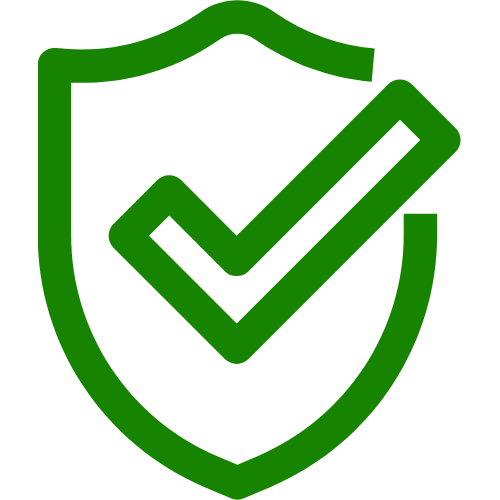 Green shield with a checkmark in the center.