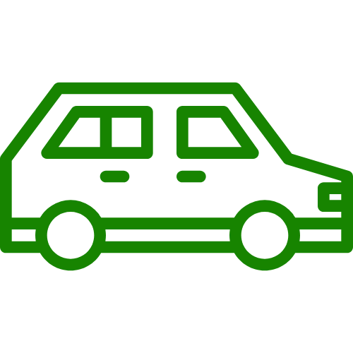 Green outline of a van on a black background.