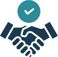 Icon of a handshake with a checkmark above it, symbolizing agreement or approval.