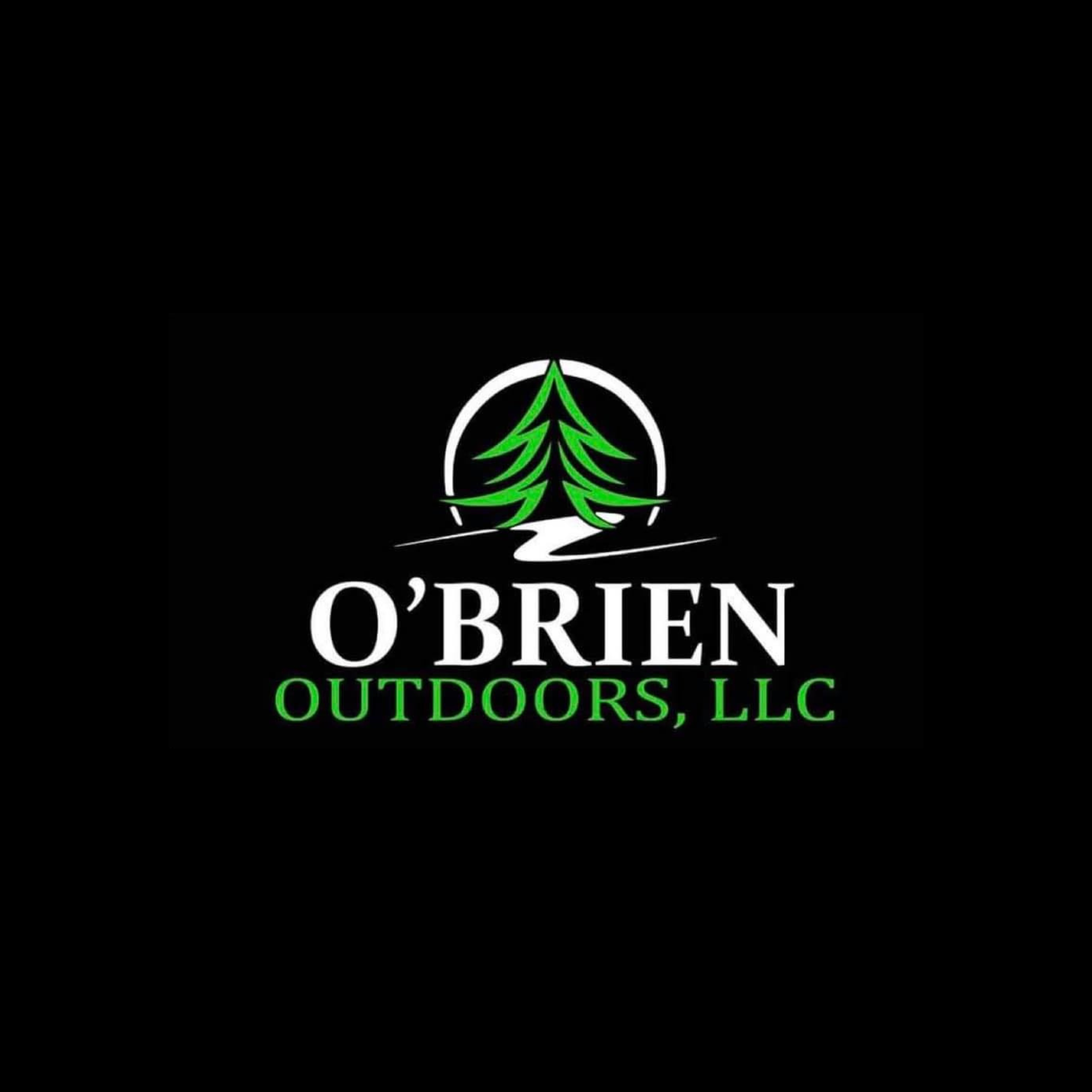 Logo for O'Brien Outdoors, LLC featuring a stylized green pine tree inside a circle and the company's name in white and green text.