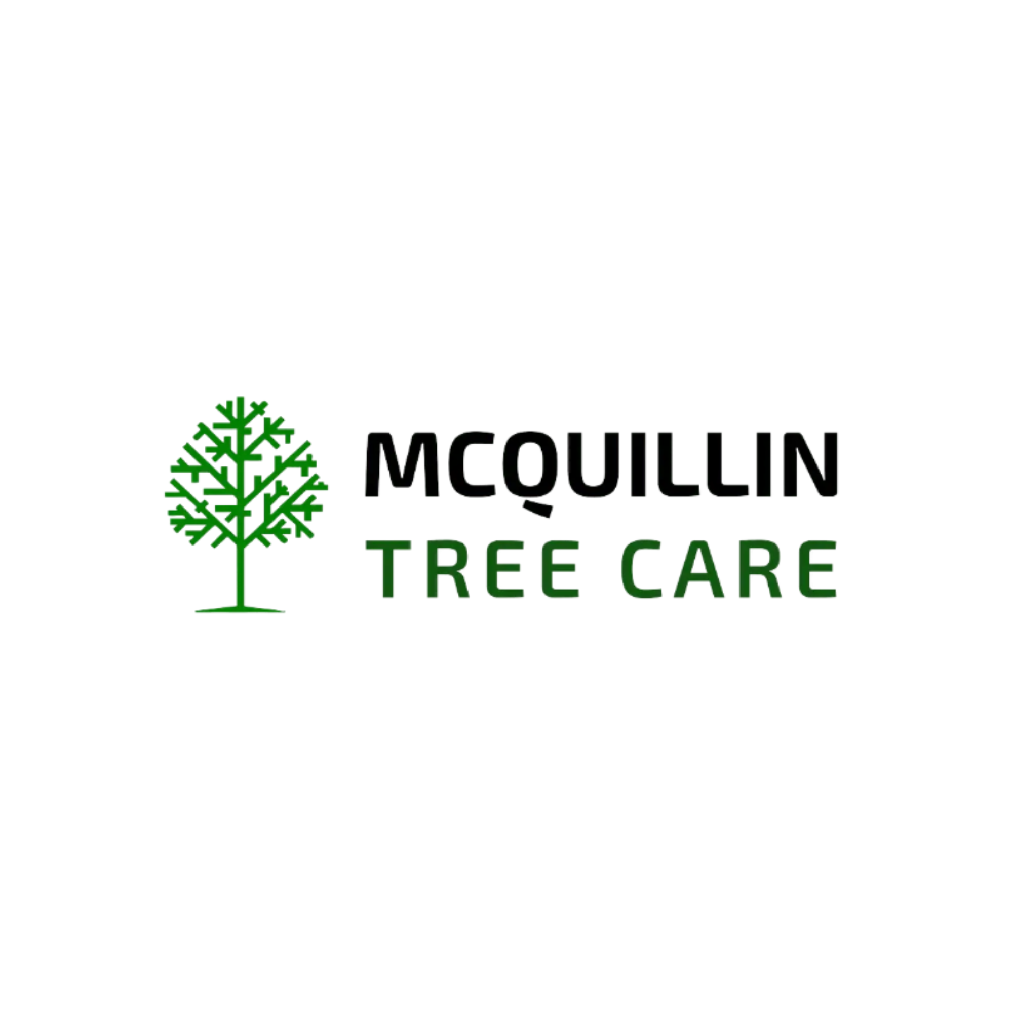 Logo of McQuillin Tree Care with a green tree icon and black and green text.