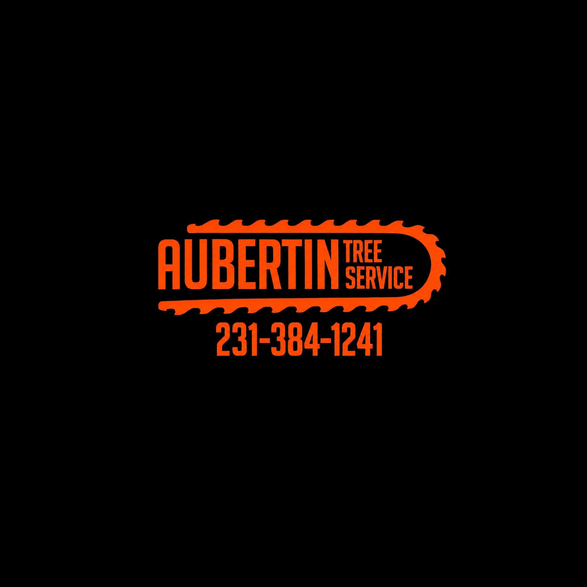 Logo for Auburtin Tree Service featuring stylized orange saw blade with black text