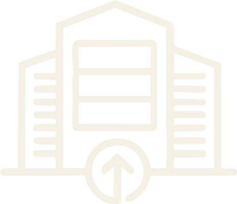 Outline of a building with an upward arrow at the entrance, representing construction or development.