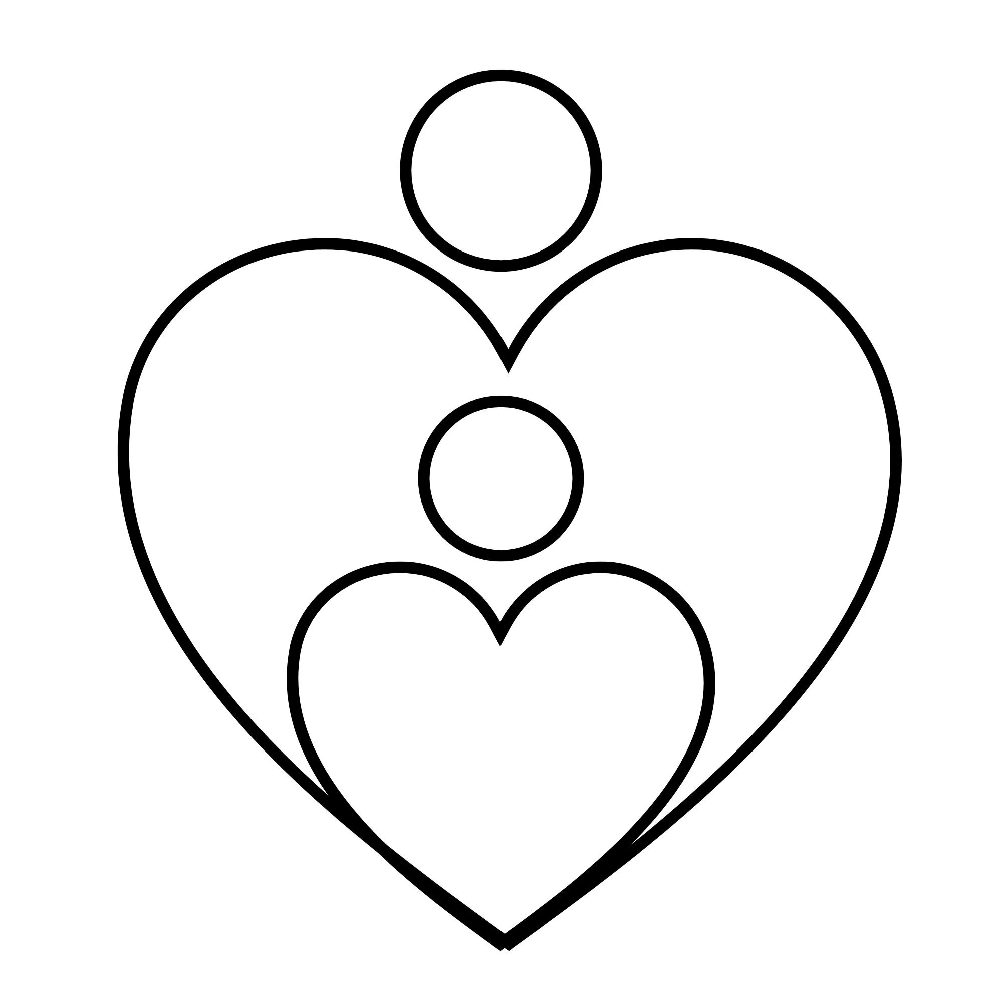Outline of multiple hearts, some with smaller hearts inside, connected in a pattern.