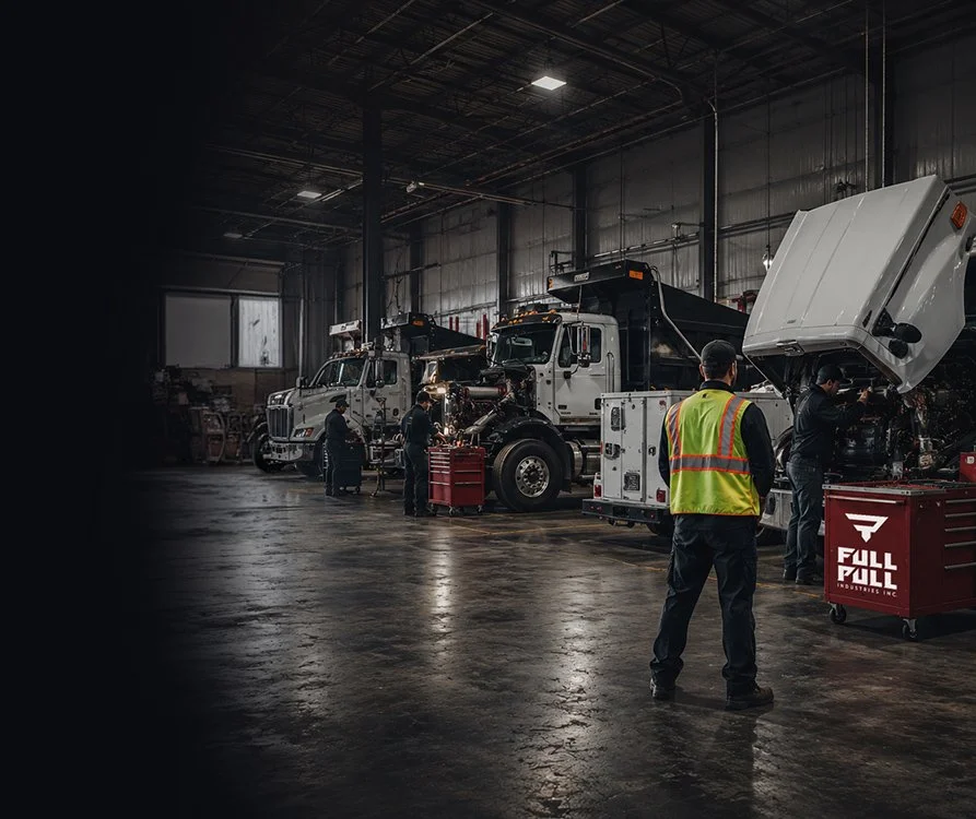 Fleet/shop image
Full Pull Industries service bay with equipment and trucks