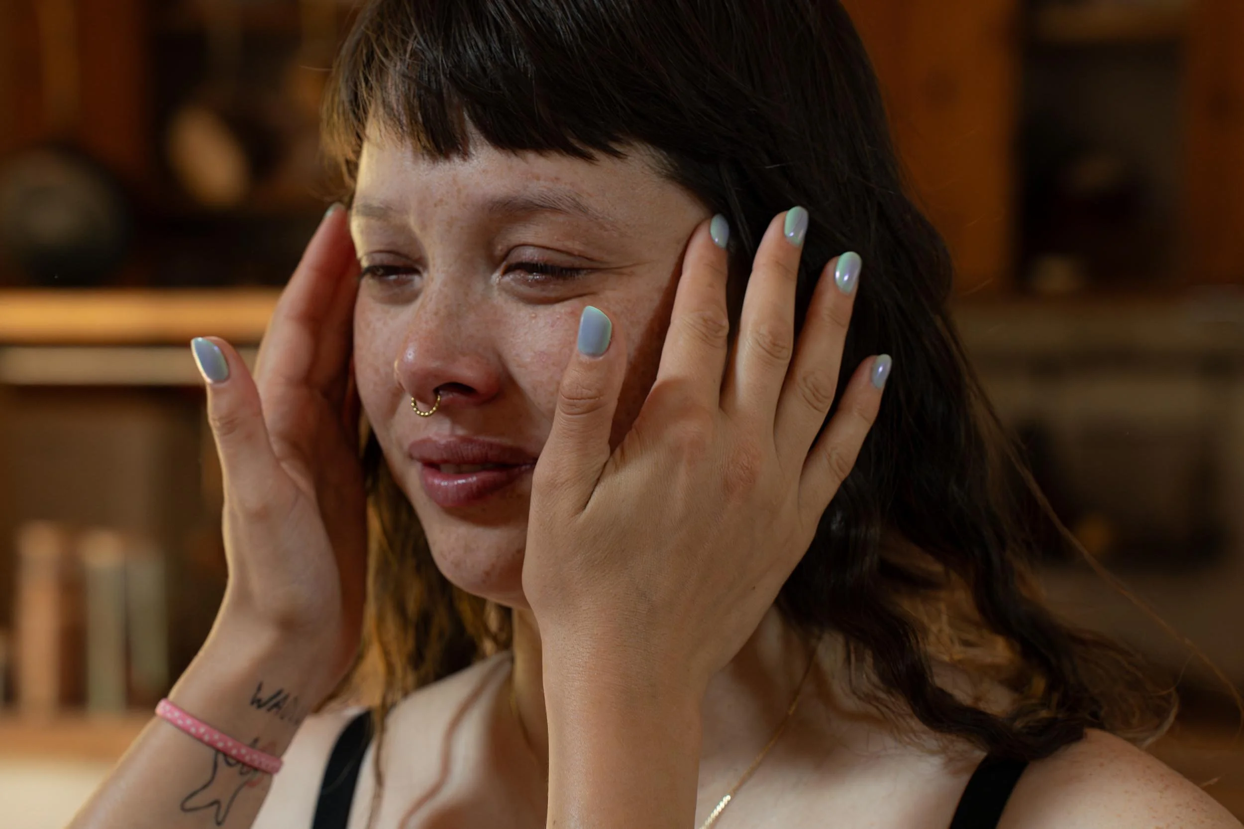Candid documentary wedding photography of an emotional bride before her wedding in Rambouillet, Paris, by Lisa Meijer