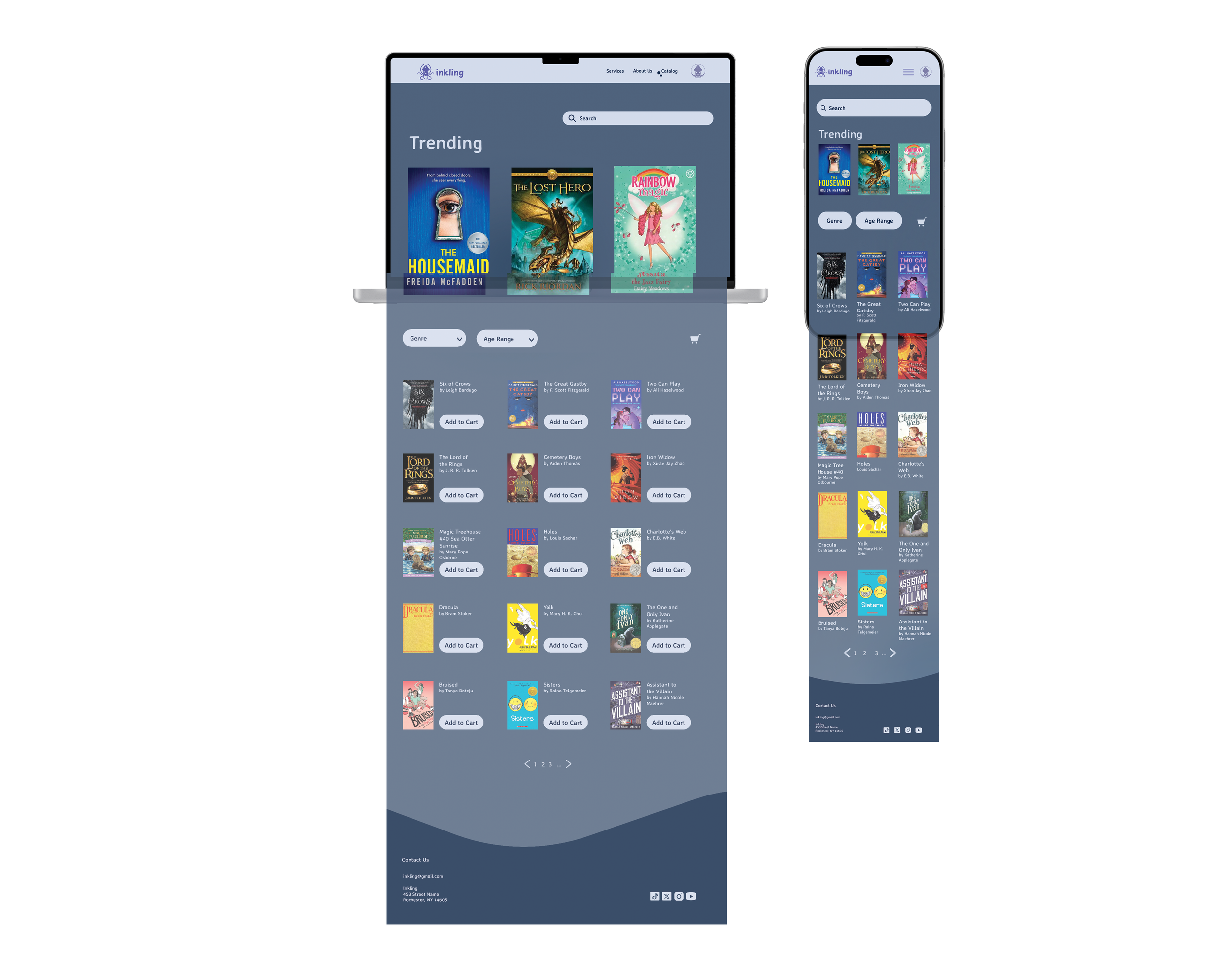 The Catalog is where users can order free books to be delivered featuring popular books, and the ability to sort the Genre and Age Range.