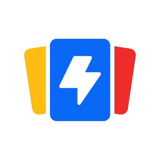 Icon with a blue square featuring a white lightning bolt, flanked by yellow and red shapes.
