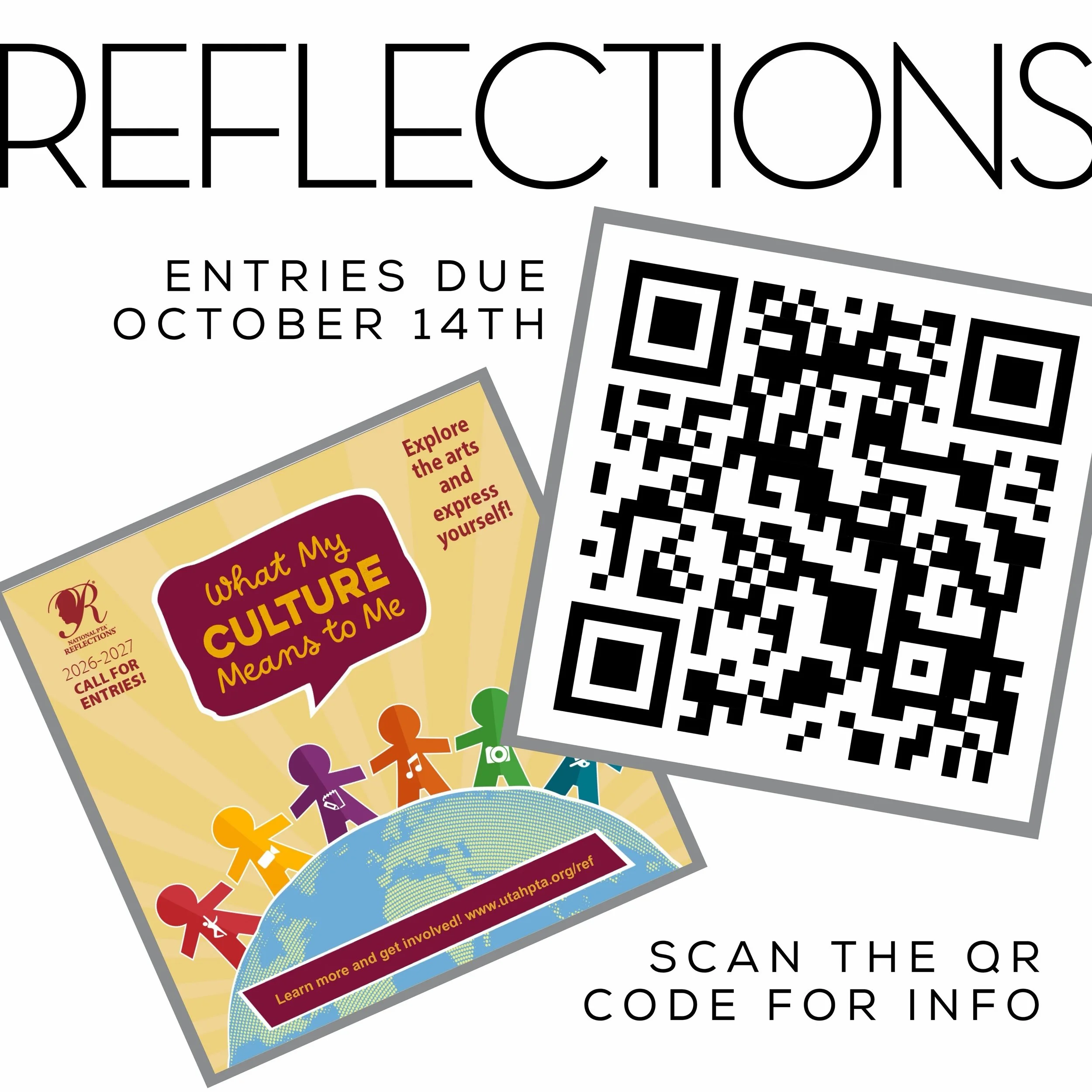 It&rsquo;s time again for PTA Reflections! This years theme is &ldquo;What my culture means to me.&rdquo;

You can submit art in a variety of categories: Film, Dance Choreography, Photography, Music Composition, 2D/3D Art, and Literature.

Entries ar