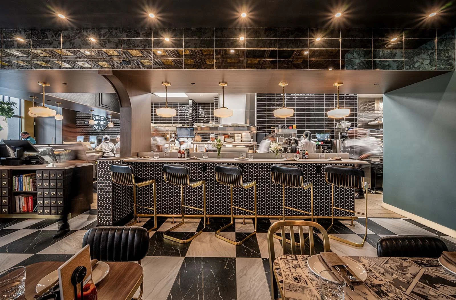 diner+diner counter+black stools+mirrored tile.jpg
