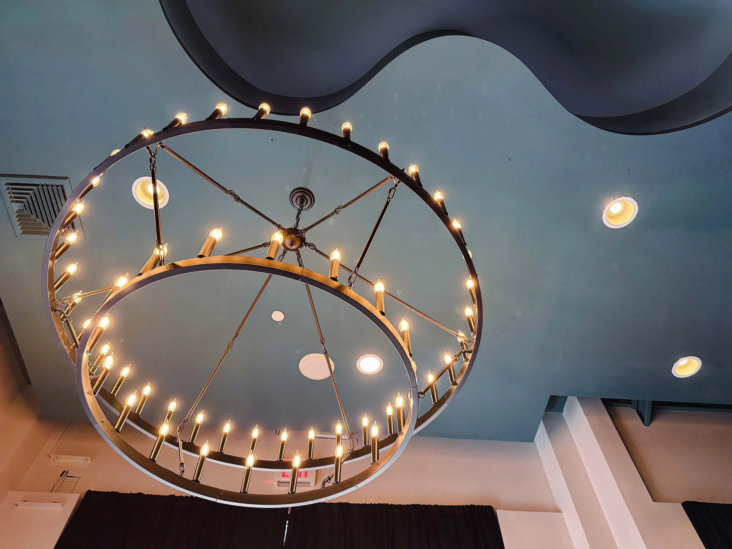 large chandelier+teal paint+teal ceiling.jpg
