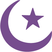 Purple crescent moon with a star inside it