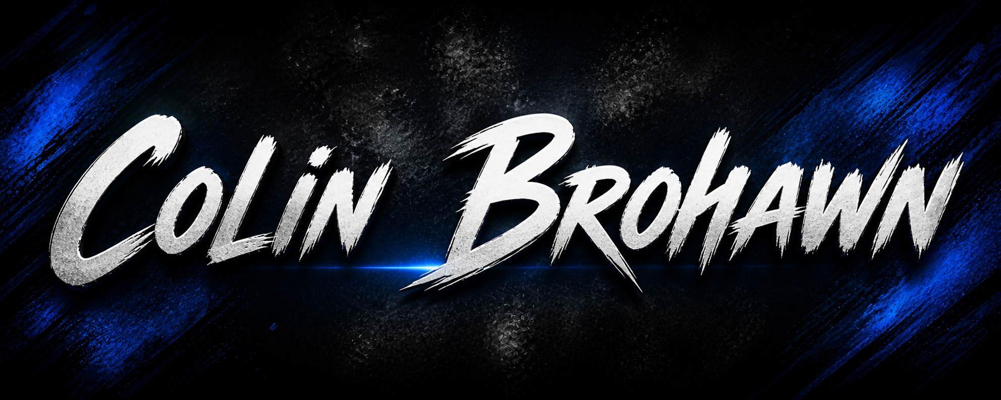 Image featuring the name 'Colin Brohawn' in stylized, bold, white text with blue and black background graphics.