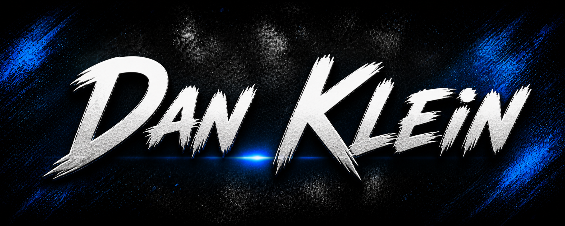 Graphic design with the phrase 'Dan Klean' in large, jagged white letters against a dark, textured background with blue accents and light effects.