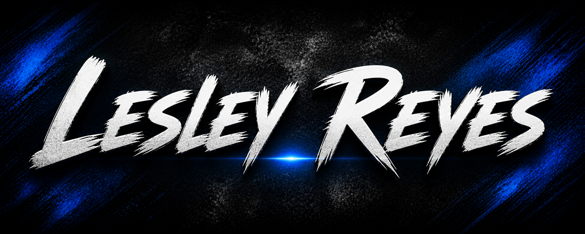 Digital graphic with the text 'Lesley Reves' in bold, jagged white font on a dark background with blue light streaks.