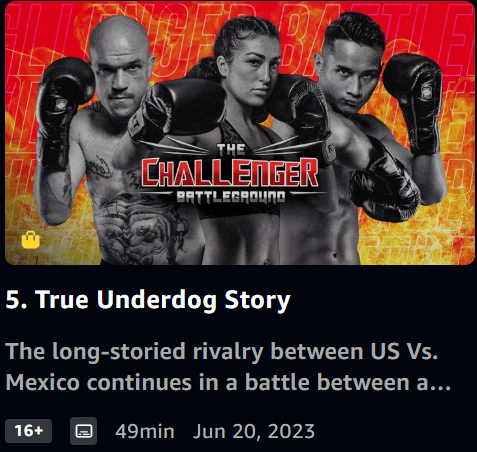 Promotional poster for 'The Challenger: Battleground' featuring three fighters in boxing stance with fists raised, against a red and yellow background.