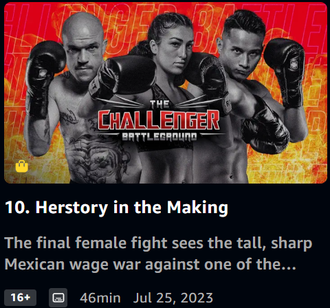 Promotional poster featuring three female fighters with boxing gloves, promoting a fight from the show 'The Challenger: Battleground'.