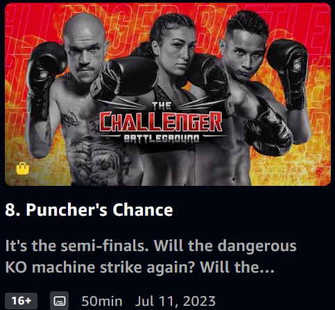 Promotional poster for the TV show "The Challenger Battleground," featuring three female mixed martial artists in fighting stances, with a fiery background and the show's logo.