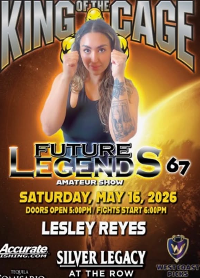 Event poster for 'Future LegendS' amateur boxing show featuring Lesley Reyes on Saturday, May 16, 2026, with details on doors and fight start times, and promotional logos for sponsors.