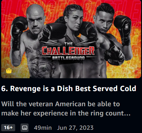 Promotional poster for a boxing or mixed martial arts event featuring a man and woman wearing boxing gloves, with a fiery red and yellow background and bold text.