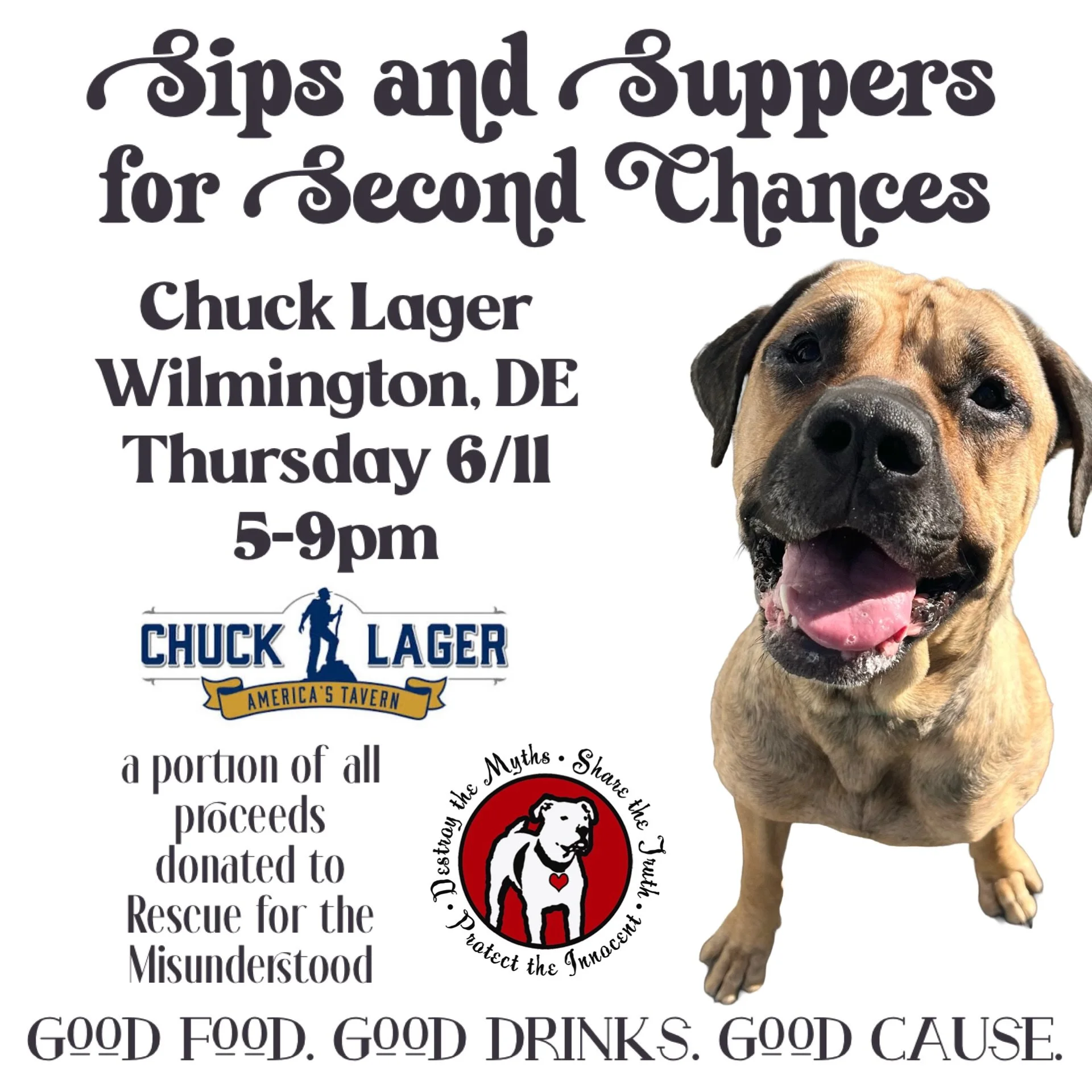 It&rsquo;s a scorcher today, so consider this your excuse to skip cooking and come cool off with us tonight ☀️🍋🐶

Join us at Chuck Lager in Wilmington from 5-9 PM for Sips and Suppers for Second Chances! 

We&rsquo;ll have Lucky One Lemonade specia