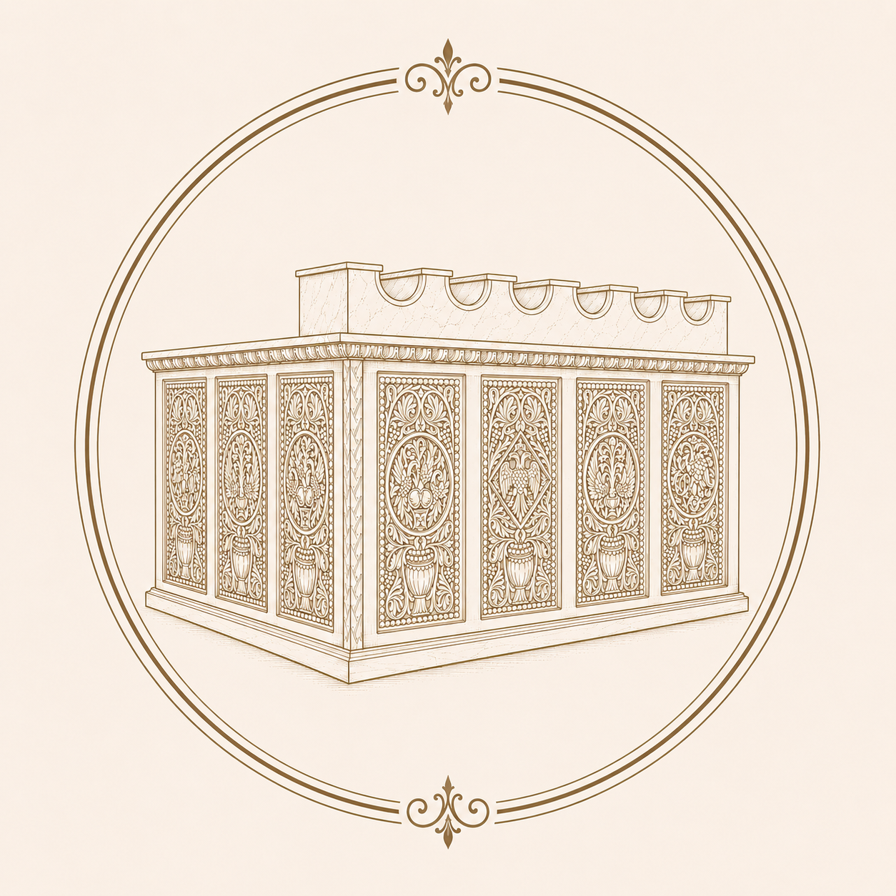Fashioned in wood and crowned with marble, the pangari offers a place where the faithful obtain candles and make offerings as they enter into worship.