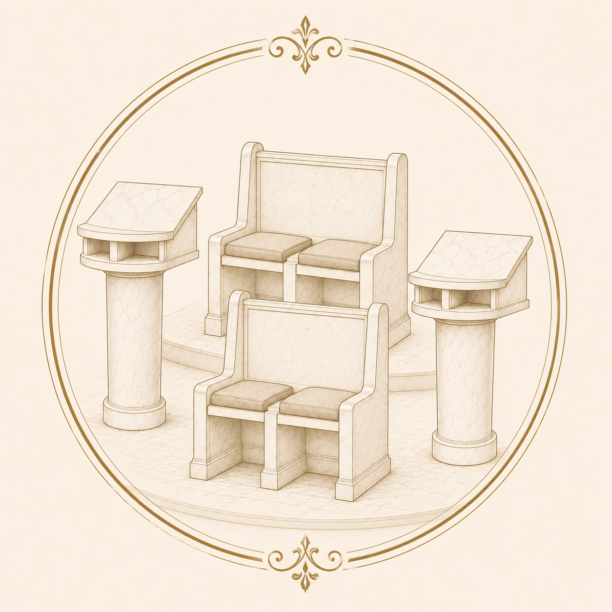 Positioned on either side of the solea, the Chanter’s Stands give voice to the Church’s sung prayer, drawing the faithful more deeply into worship.