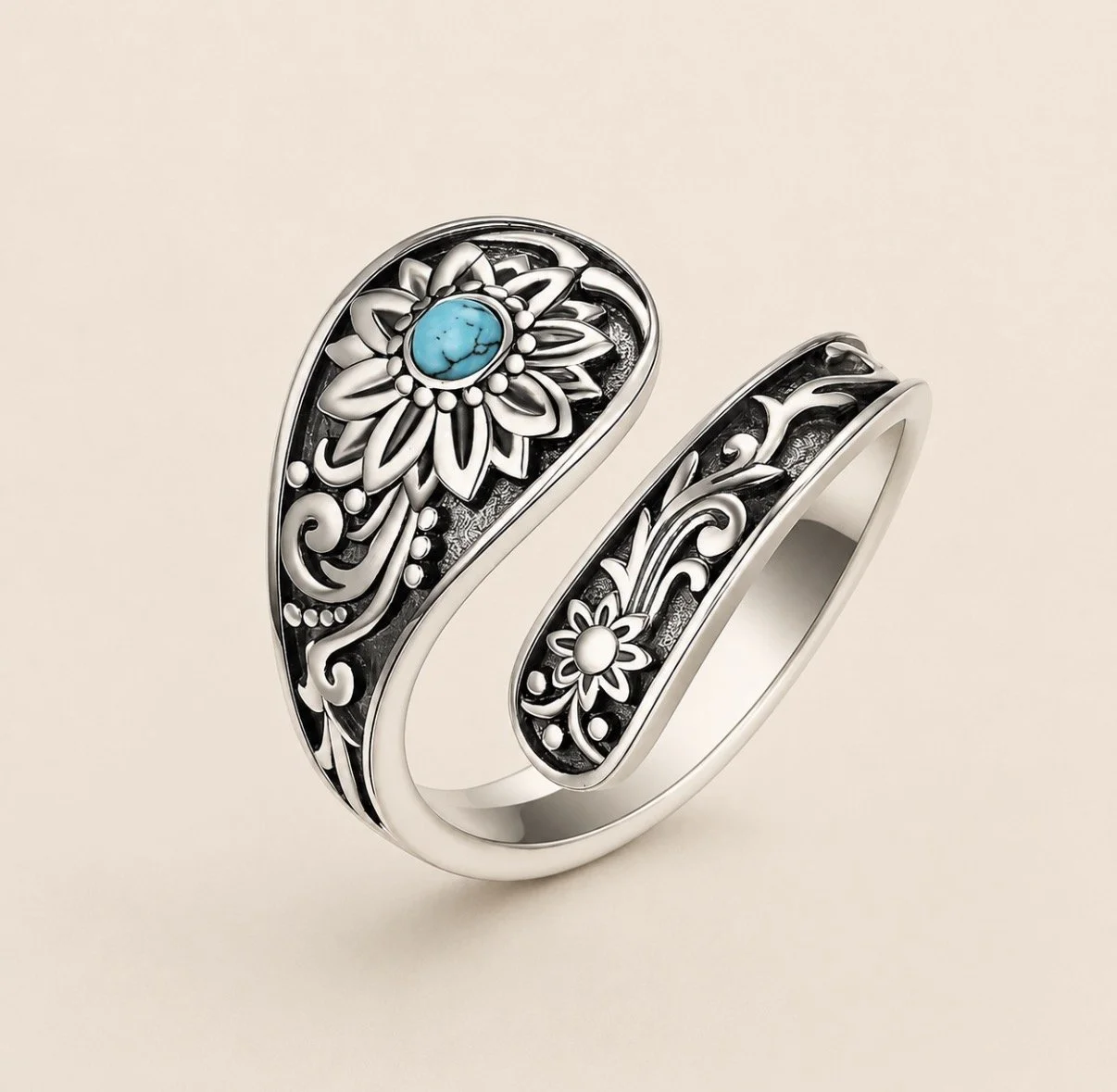 Boho Sunflower Open Adjustable Ring