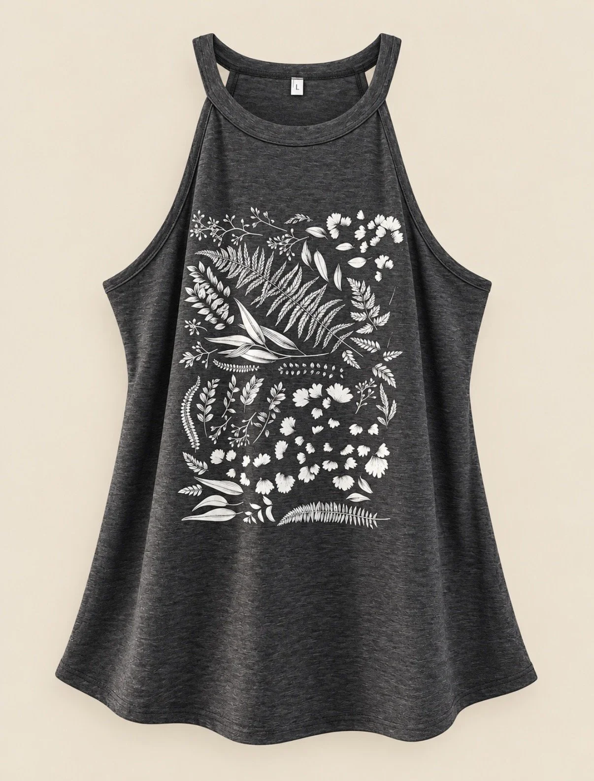 White Leaves Boho Halter Tank Top