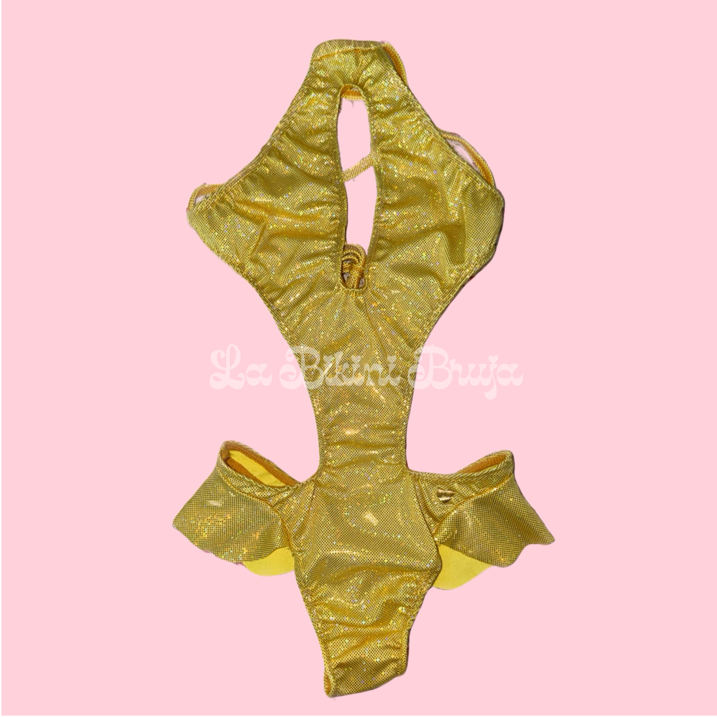 Sunshine Yellow Thong Bodysuit w Keyhole Cutout and Ruffle Sides