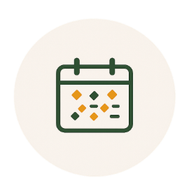 Calendar icon with colored dots representing dates or events.
