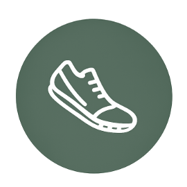 Icon of a sneaker shoe inside a green circle on a black background.