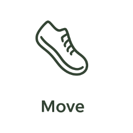 Outline of a sneaker shoe with the word 'Move' underneath.