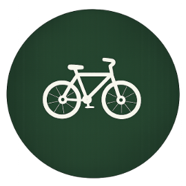 Icon of a bicycle on a green circular background.